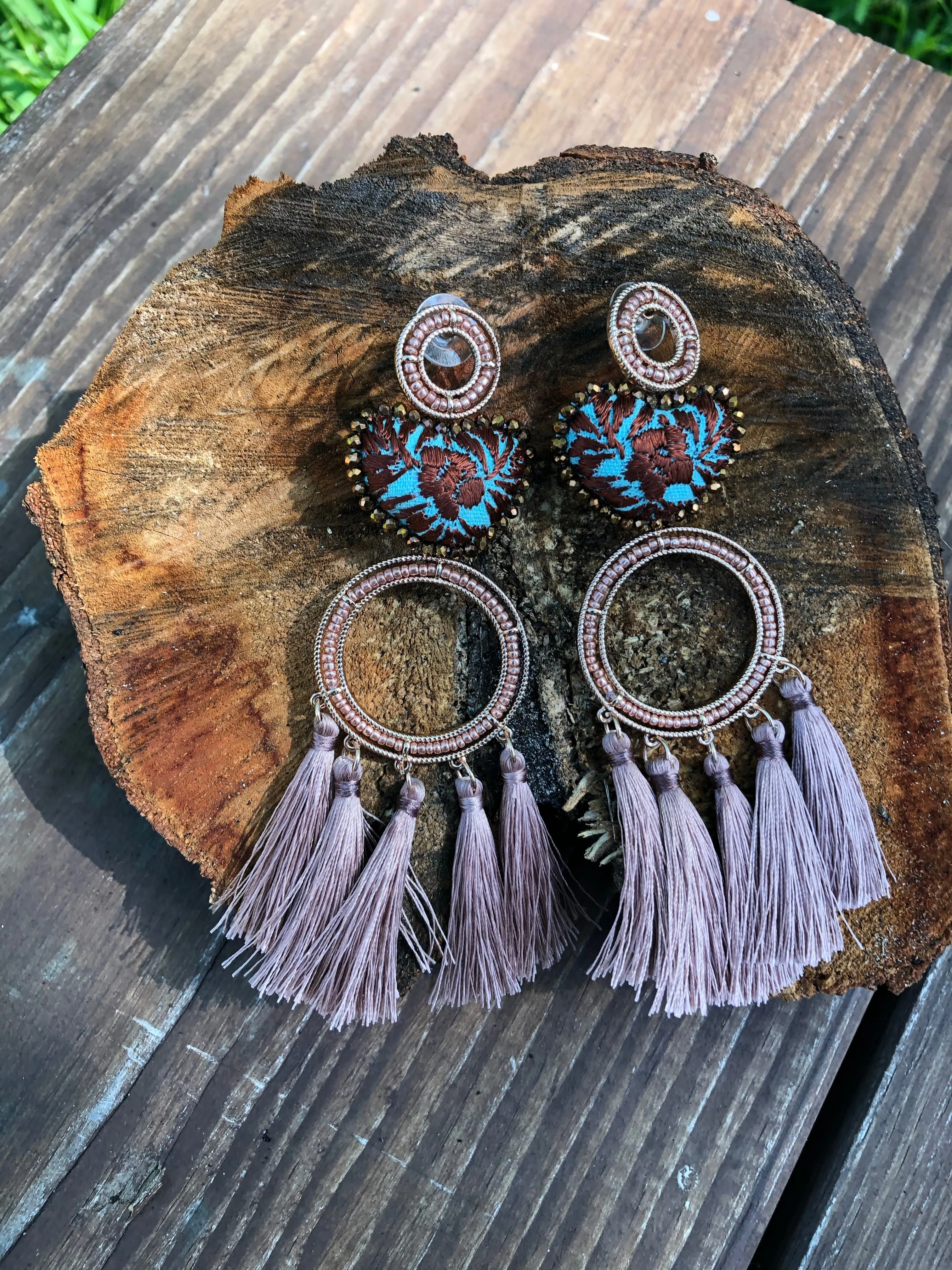 Turquoise and Brown Statement Earrings