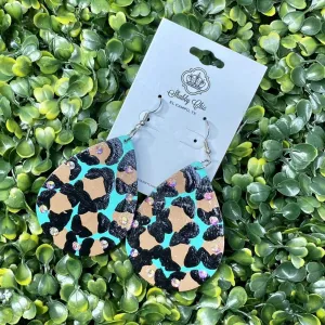 Turquoise and Tan Leopard Earrings