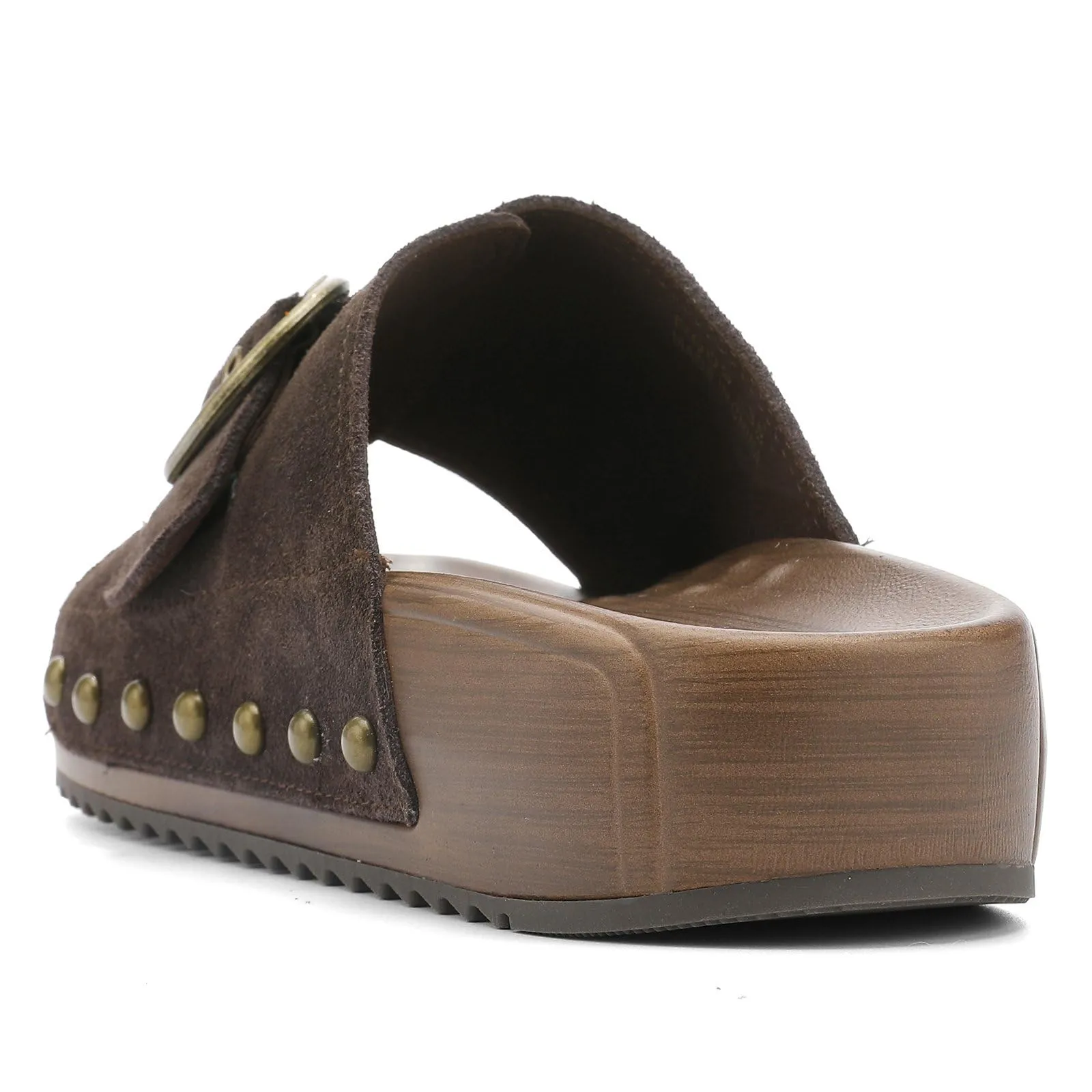 UBFEN Womens Platform Sandals Slides Genuine Leather Adjustable Buckle and Cushion Footbed Comfortable Slip On Retro Shoes Brown Size US 7