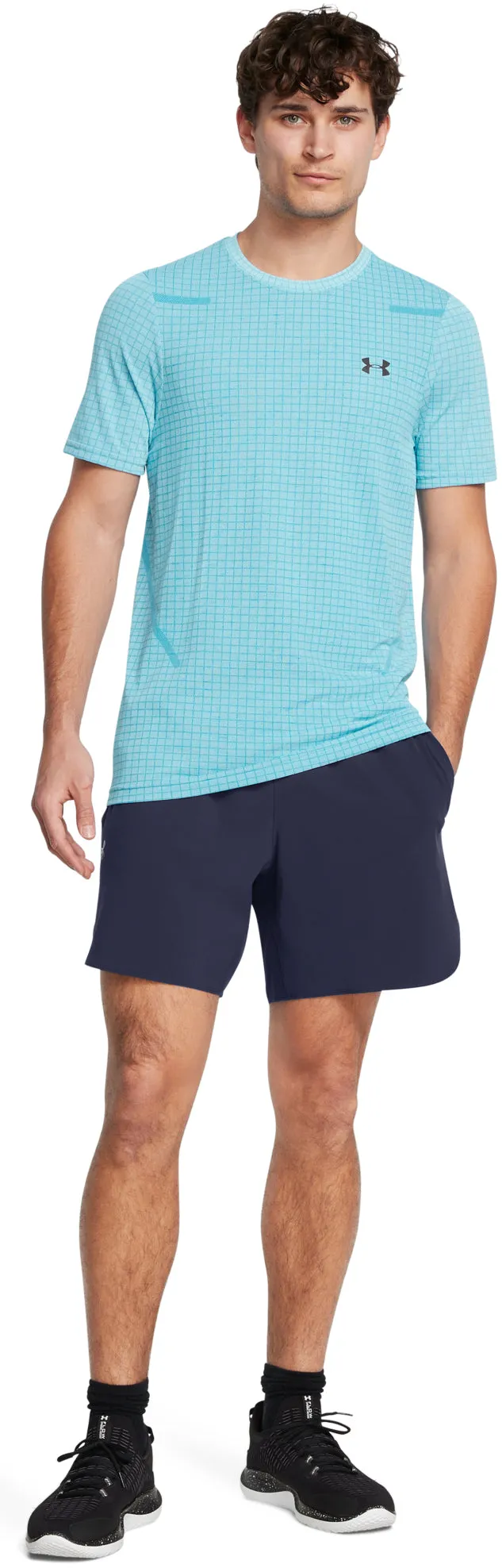 Under Armour Seamless Grid Short Sleeve Mens Training Top - Blue