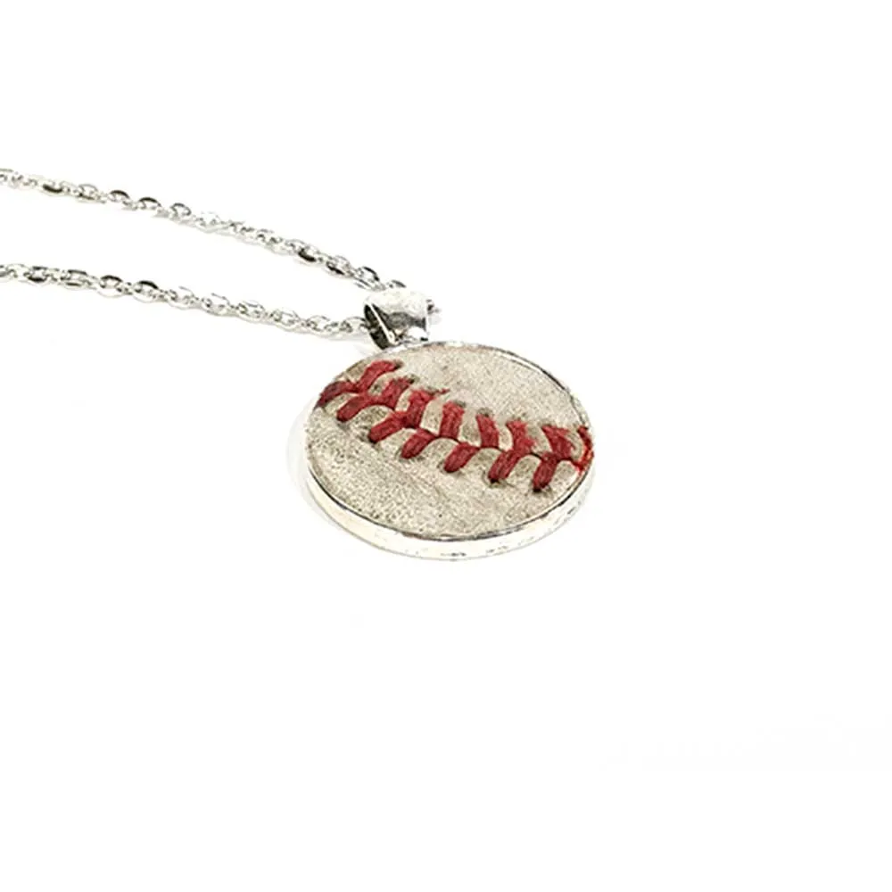 Up-Cycled Baseball Round Pendant Necklace 20"