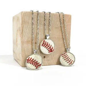 Up-Cycled Baseball Round Pendant Necklace 20"