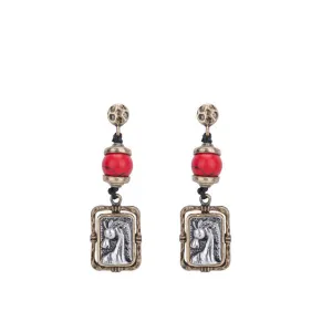 USA Western Cowgirl Two Tone Embossed Horse Head Animal Drop Earring Handmade Cord Women Jewelry