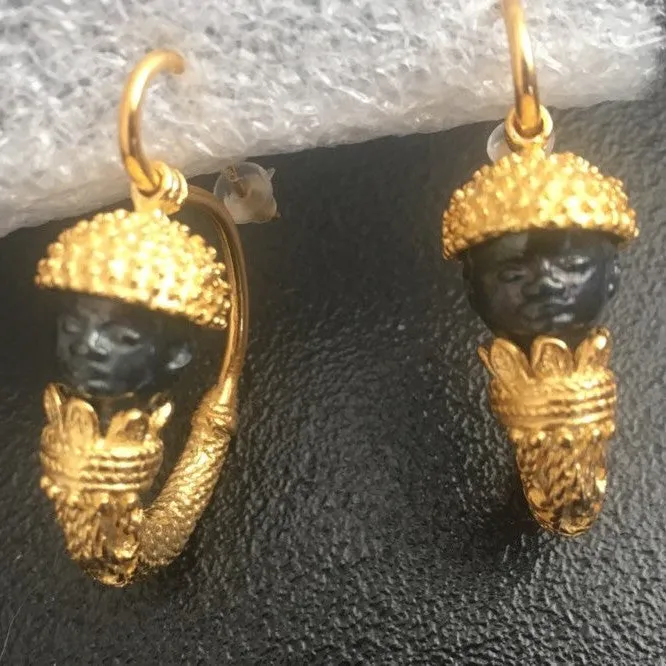 Very popular! 24K Gold Plated Bucchero Earrings, Handmade