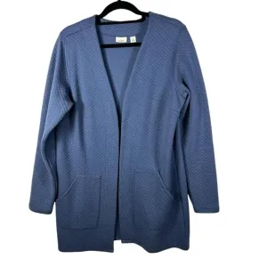 Vintage 90s L.L. Bean Womens L Blue Waffle Knit Long Cardigan Sweater Lagenlook