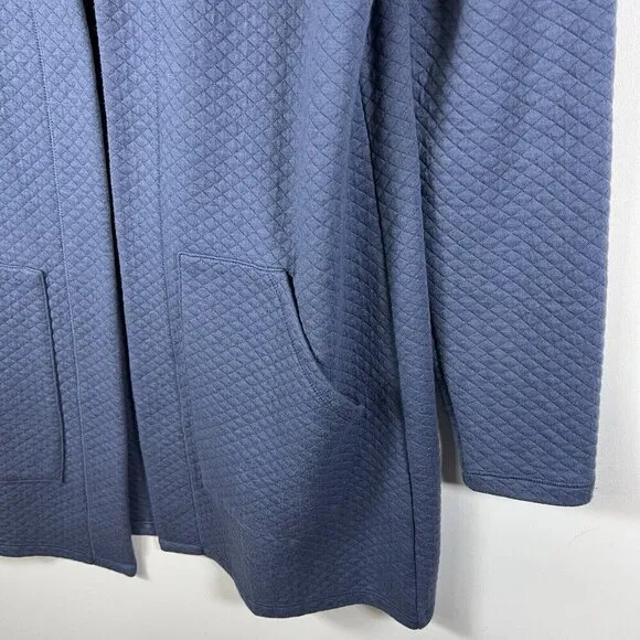 Vintage 90s L.L. Bean Womens L Blue Waffle Knit Long Cardigan Sweater Lagenlook