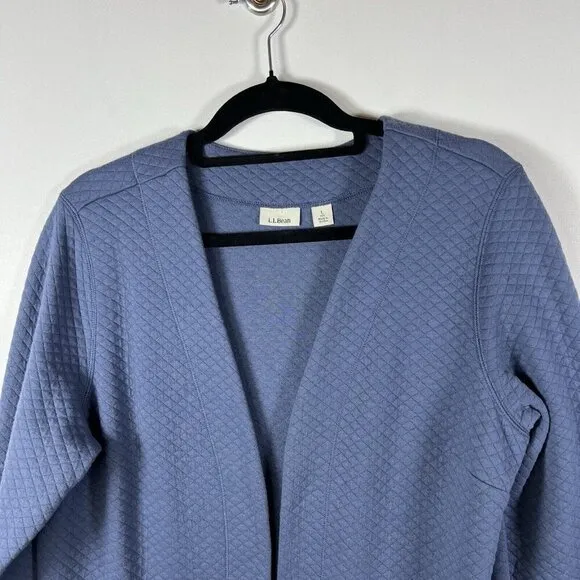 Vintage 90s L.L. Bean Womens L Blue Waffle Knit Long Cardigan Sweater Lagenlook