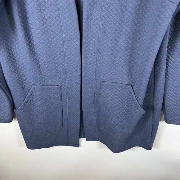 Vintage 90s L.L. Bean Womens L Blue Waffle Knit Long Cardigan Sweater Lagenlook