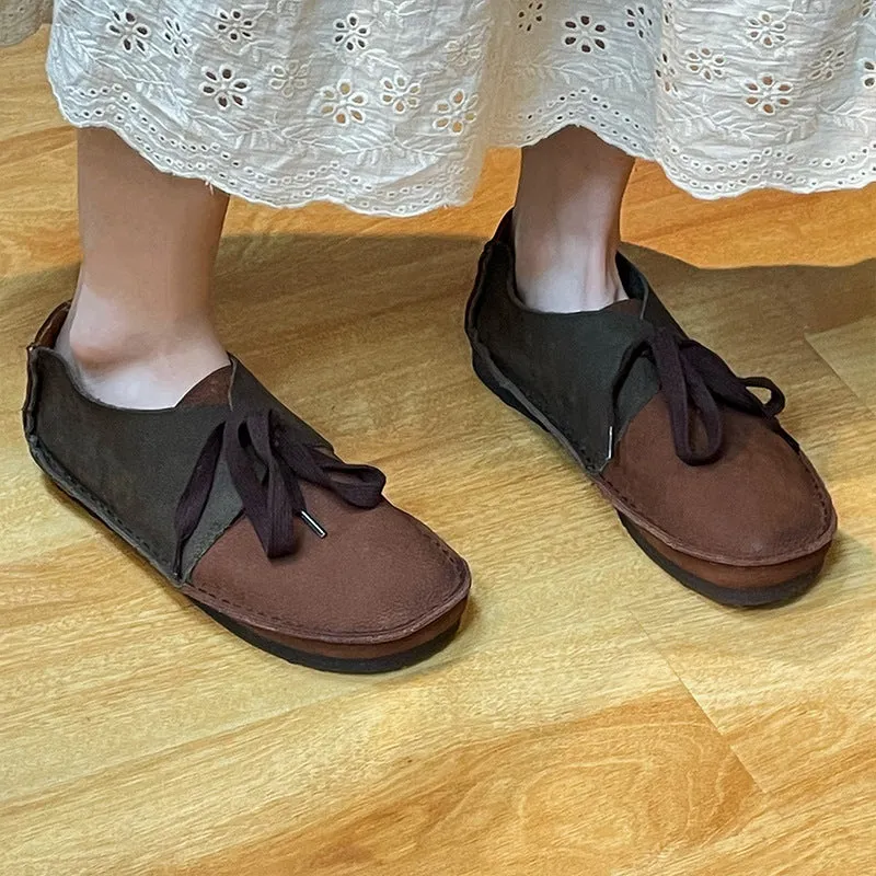 Vintage Flat Leather Lace-up Soft and Comfortable Women's Shoes