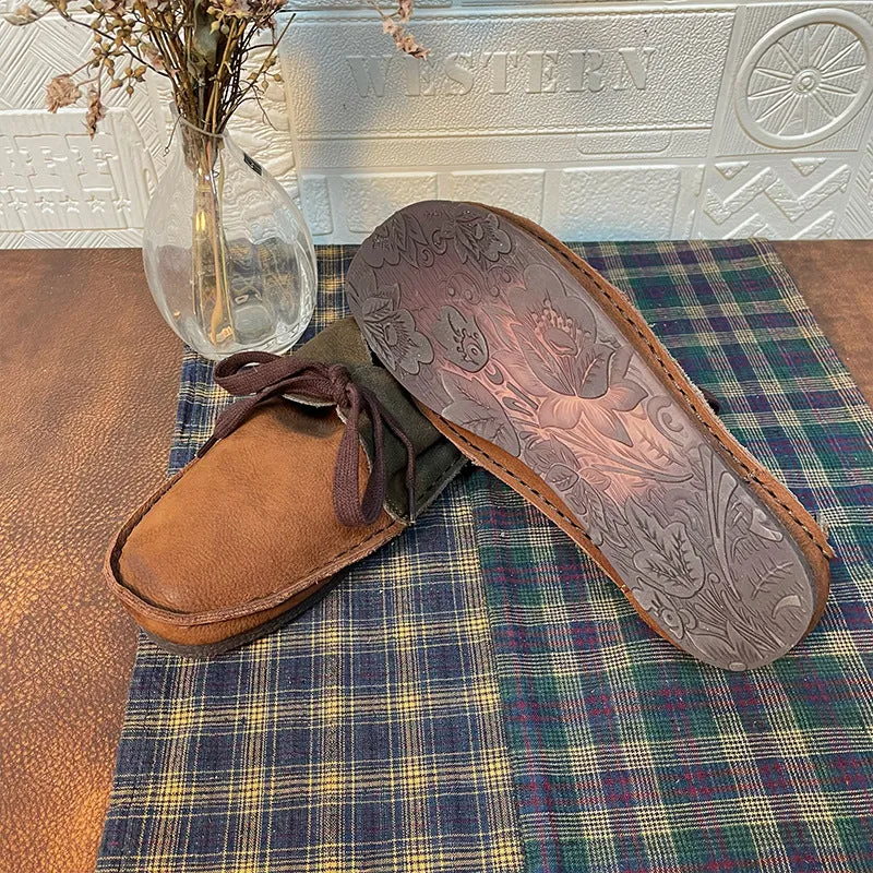 Vintage Flat Leather Lace-up Soft and Comfortable Women's Shoes