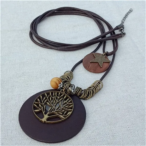 Vintage Long Handmade Leather Alloy Necklace