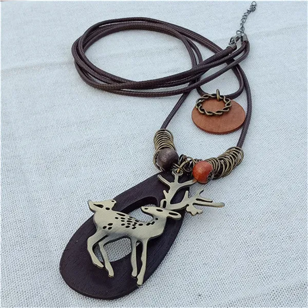 Vintage Long Handmade Leather Alloy Necklace