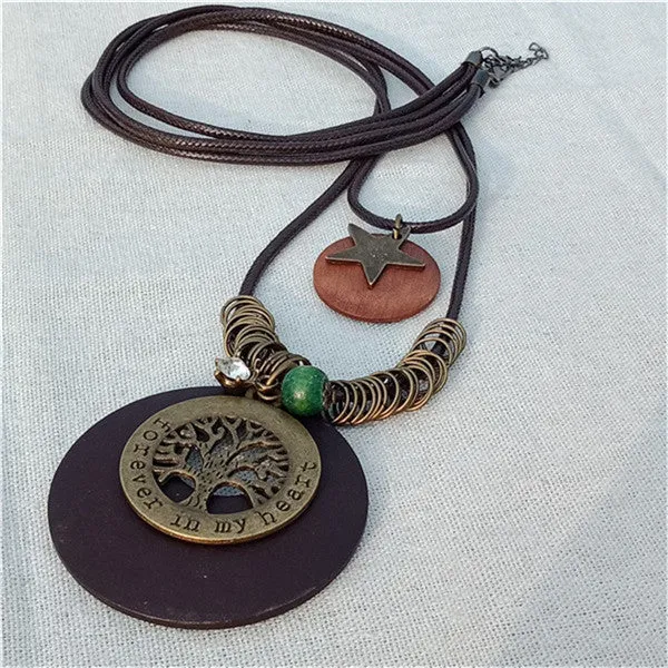 Vintage Long Handmade Leather Alloy Necklace