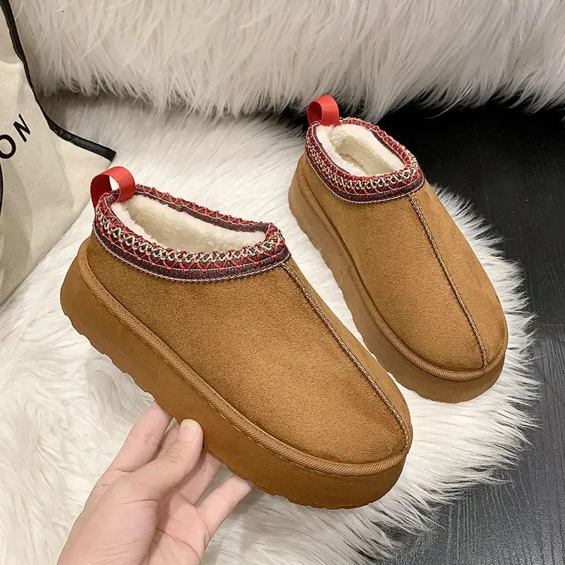 Warm Plush Interior Winter Shoes for Women Winter New Cashmere Warm Thick Sole Low Boot Half Slipper Shoe w/ Fur Lining