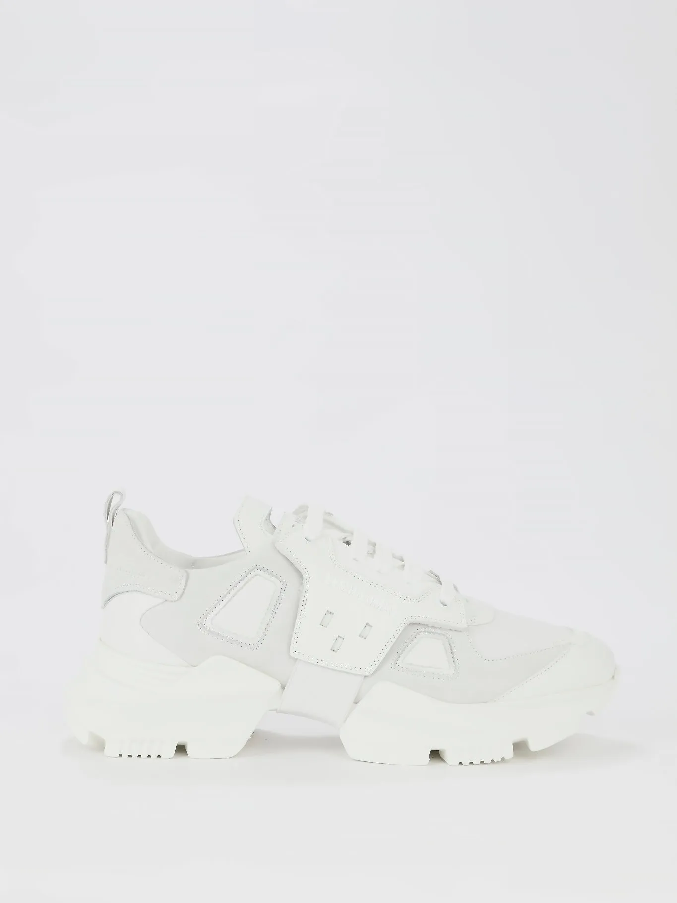 White Chunky Sole Leather Sneakers