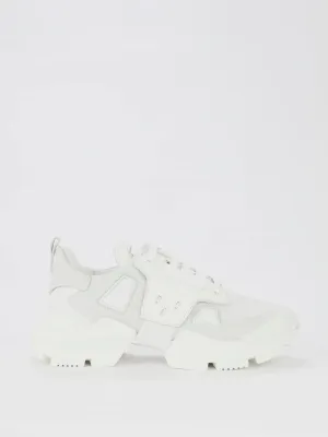 White Chunky Sole Leather Sneakers