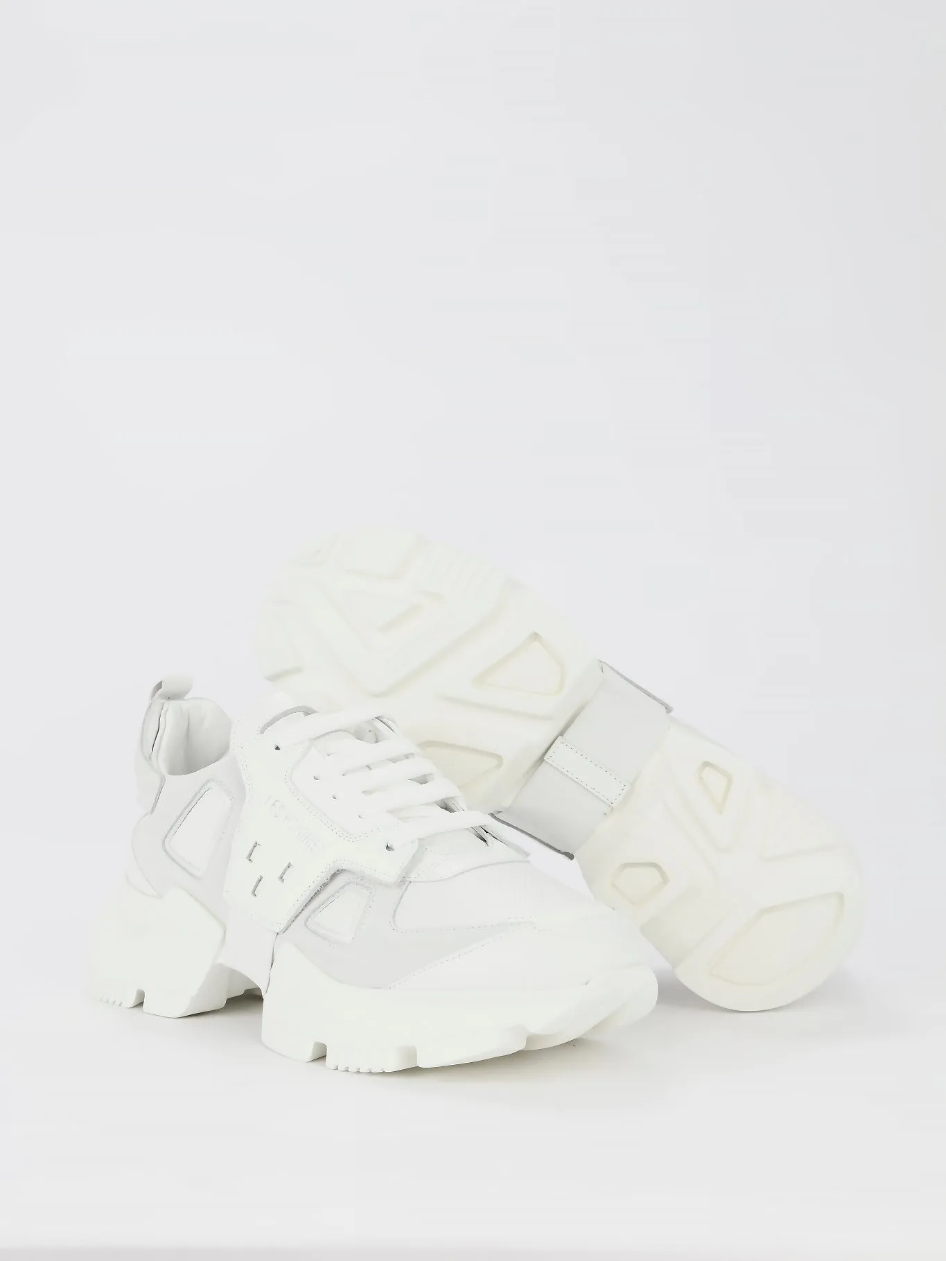 White Chunky Sole Leather Sneakers