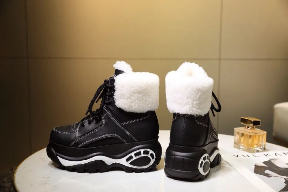 Winter Fashion White Casual Women's Boots Genuine Leather Platform Sports High-top Women's Shoes New Comfortable Wool Warm Boots