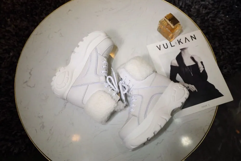 Winter Fashion White Casual Women's Boots Genuine Leather Platform Sports High-top Women's Shoes New Comfortable Wool Warm Boots