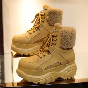 Winter Fashion White Casual Women's Boots Genuine Leather Platform Sports High-top Women's Shoes New Comfortable Wool Warm Boots