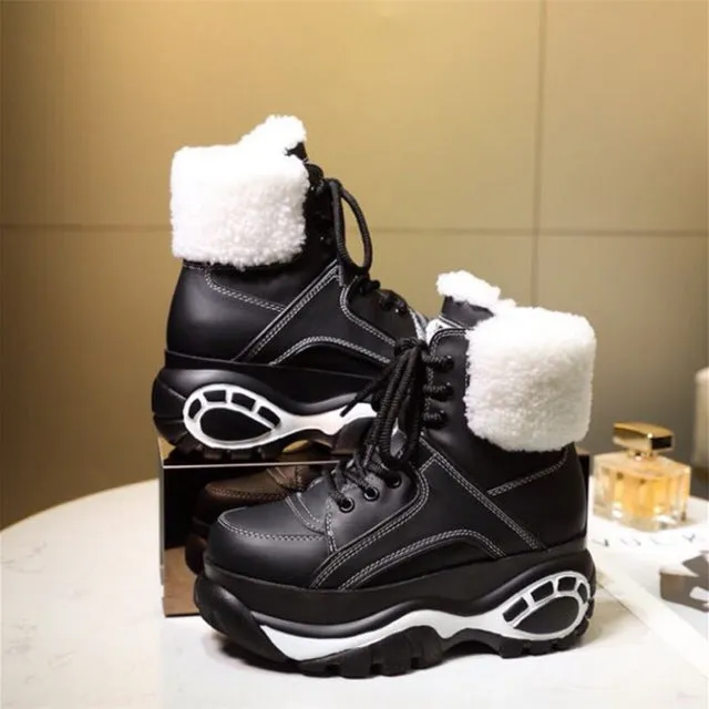 Winter Fashion White Casual Women's Boots Genuine Leather Platform Sports High-top Women's Shoes New Comfortable Wool Warm Boots