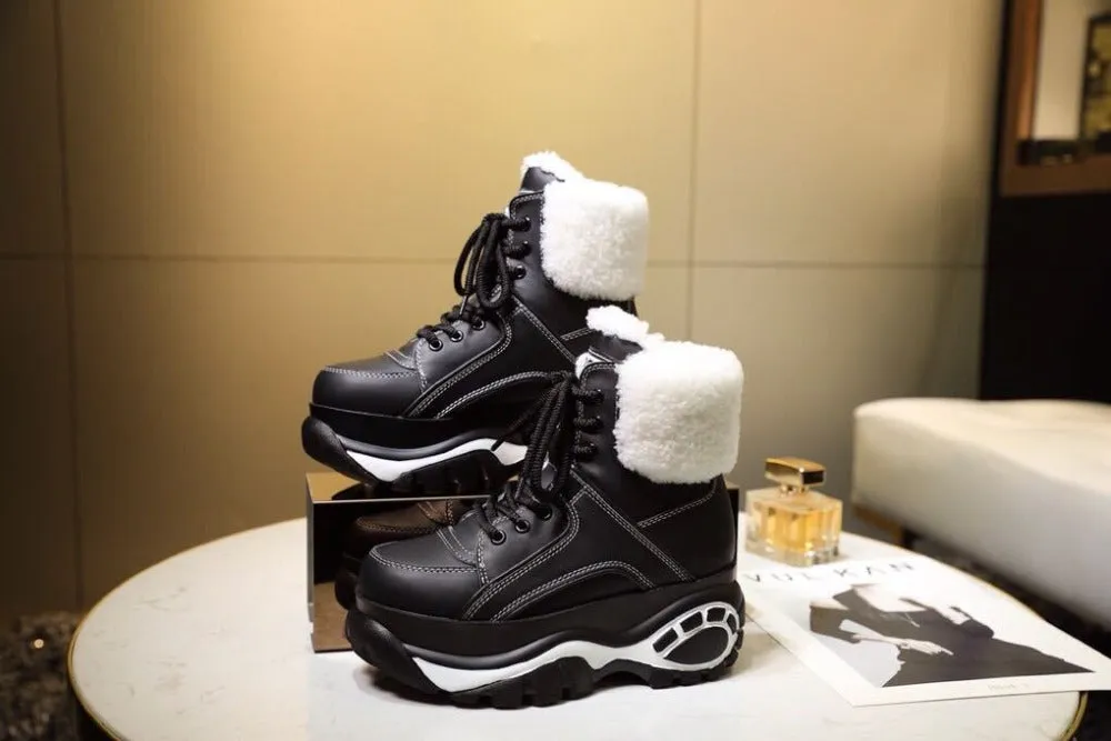 Winter Fashion White Casual Women's Boots Genuine Leather Platform Sports High-top Women's Shoes New Comfortable Wool Warm Boots