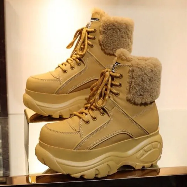Winter Fashion White Casual Women's Boots Genuine Leather Platform Sports High-top Women's Shoes New Comfortable Wool Warm Boots