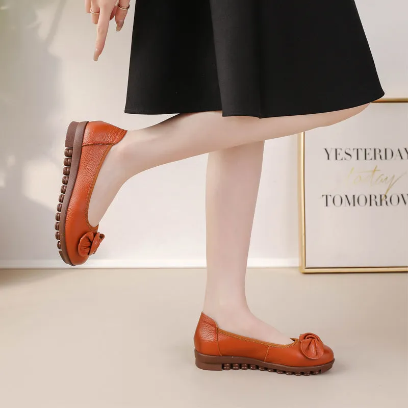 Women Comfortable Cowhide Leather Casual Slip-On Flats Shoes