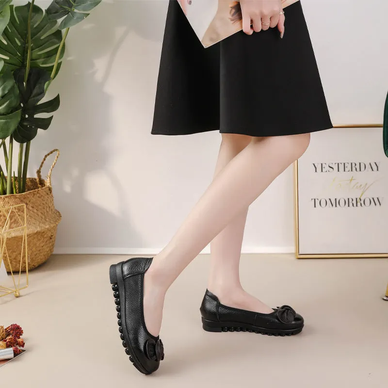 Women Comfortable Cowhide Leather Casual Slip-On Flats Shoes