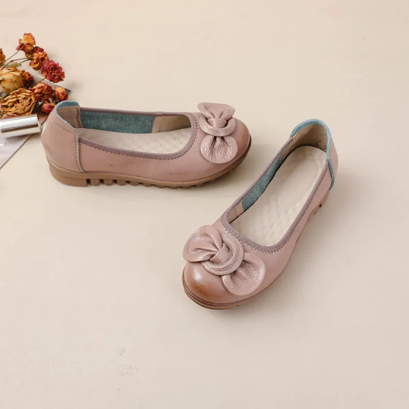 Women Comfortable Cowhide Leather Casual Slip-On Flats Shoes