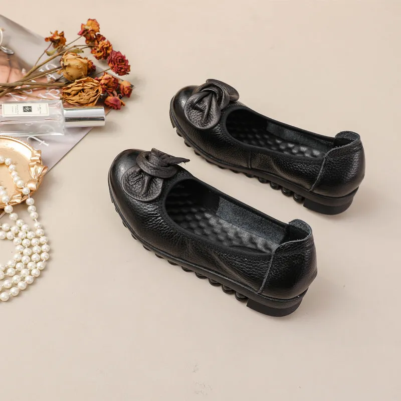 Women Comfortable Cowhide Leather Casual Slip-On Flats Shoes