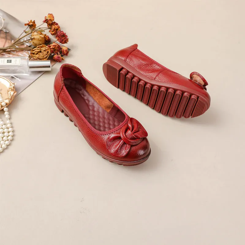 Women Comfortable Cowhide Leather Casual Slip-On Flats Shoes