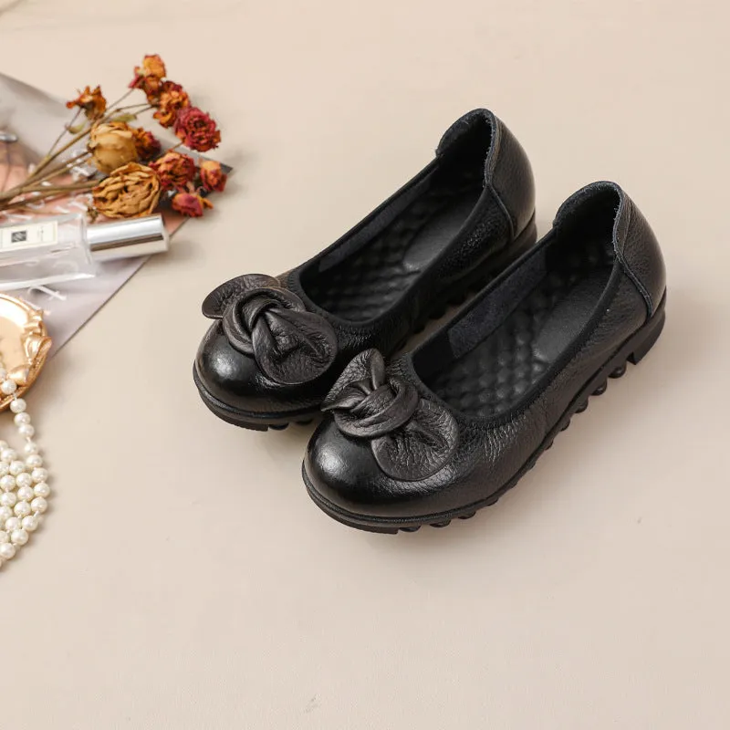 Women Comfortable Cowhide Leather Casual Slip-On Flats Shoes
