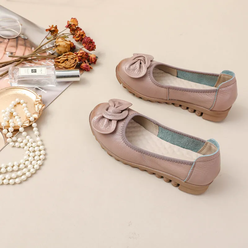 Women Comfortable Cowhide Leather Casual Slip-On Flats Shoes