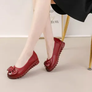 Women Comfortable Cowhide Leather Casual Slip-On Flats Shoes