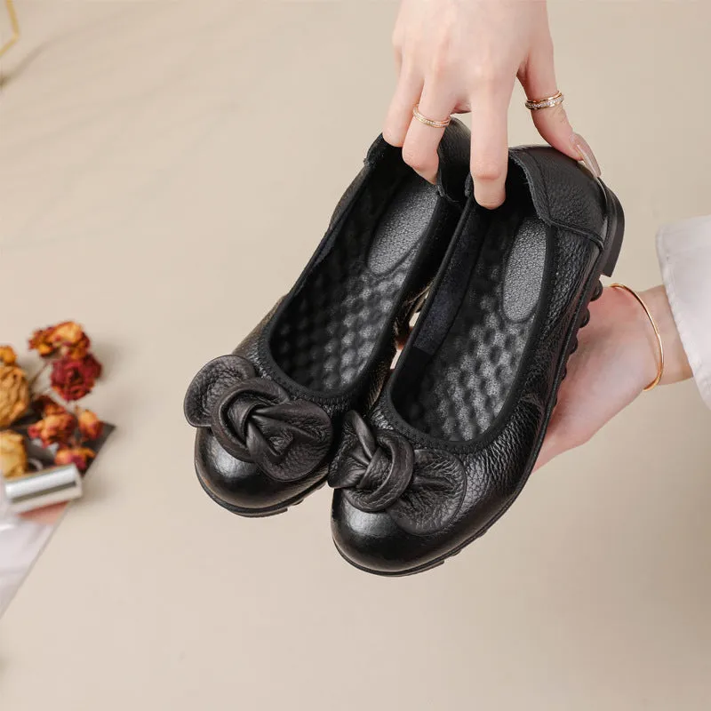 Women Comfortable Cowhide Leather Casual Slip-On Flats Shoes