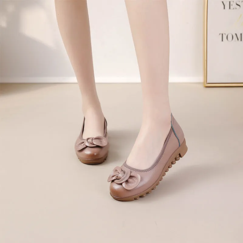 Women Comfortable Cowhide Leather Casual Slip-On Flats Shoes