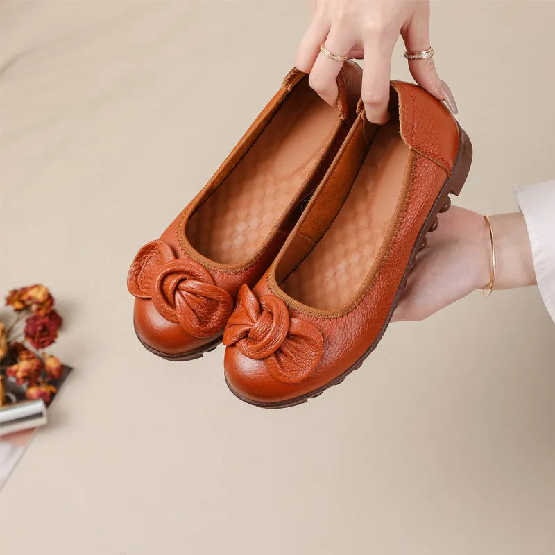 Women Comfortable Cowhide Leather Casual Slip-On Flats Shoes