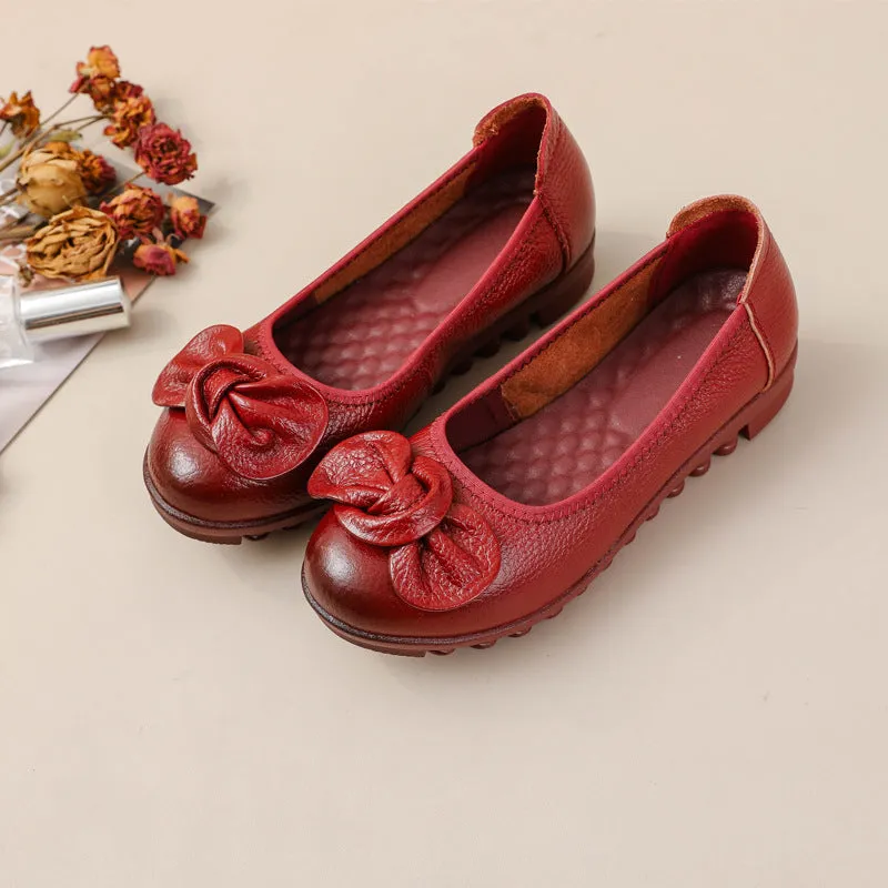 Women Comfortable Cowhide Leather Casual Slip-On Flats Shoes