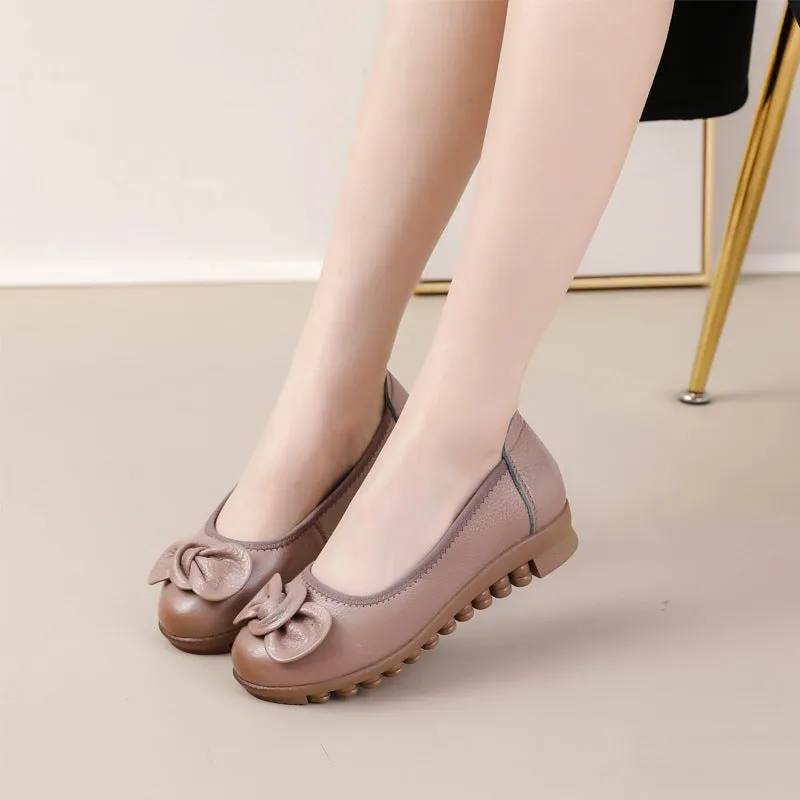 Women Comfortable Cowhide Leather Casual Slip-On Flats Shoes