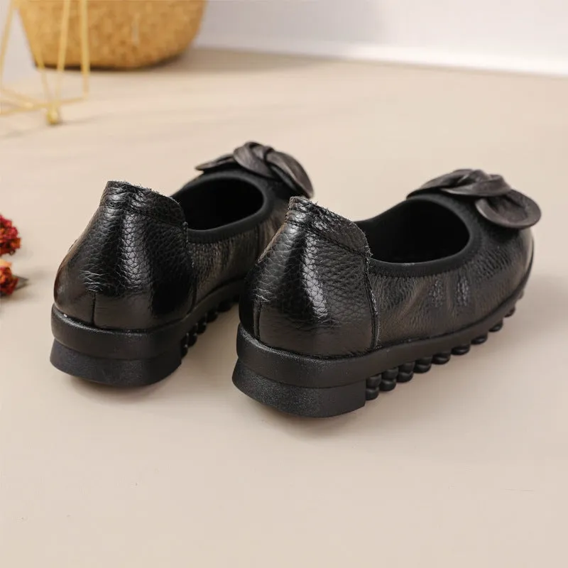 Women Comfortable Cowhide Leather Casual Slip-On Flats Shoes
