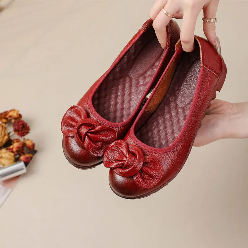 Women Comfortable Cowhide Leather Casual Slip-On Flats Shoes