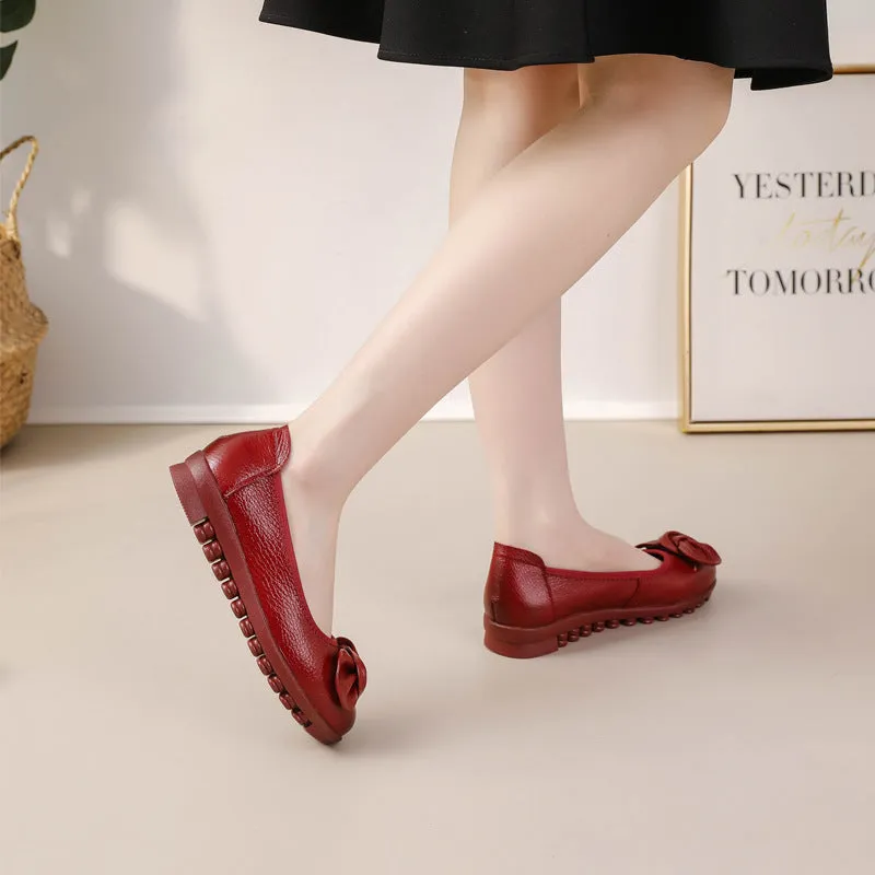 Women Comfortable Cowhide Leather Casual Slip-On Flats Shoes
