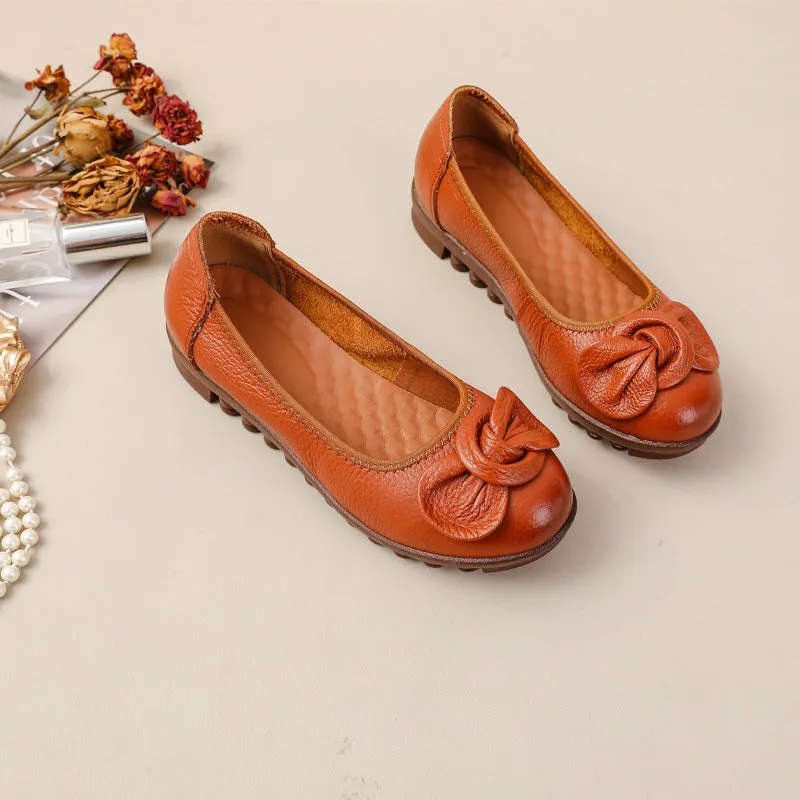 Women Comfortable Cowhide Leather Casual Slip-On Flats Shoes