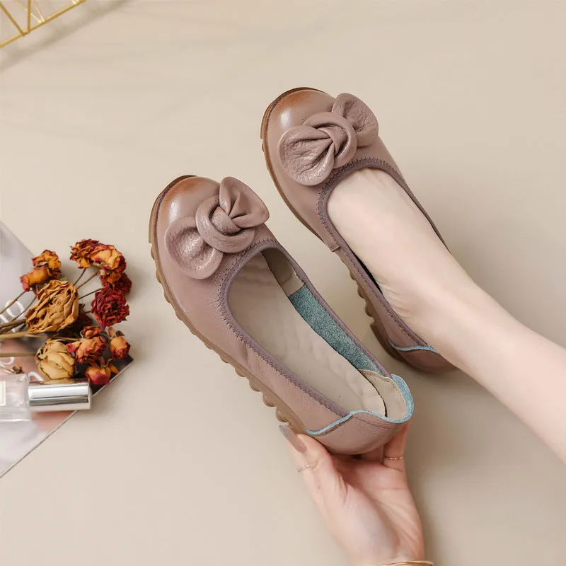 Women Comfortable Cowhide Leather Casual Slip-On Flats Shoes