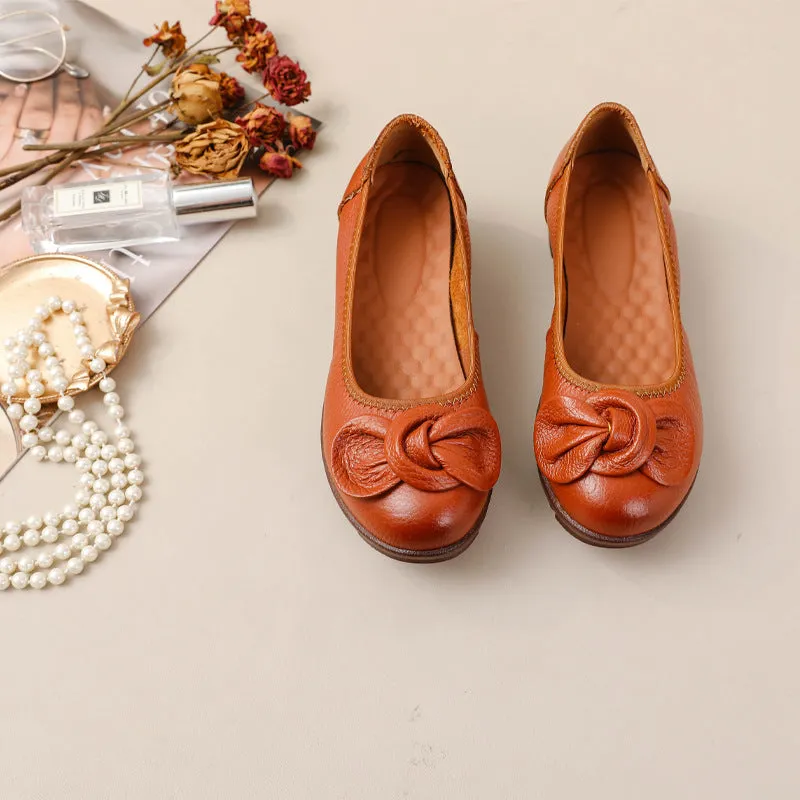 Women Comfortable Cowhide Leather Casual Slip-On Flats Shoes