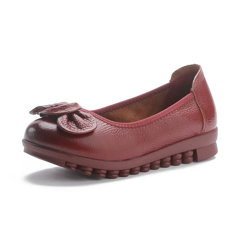 Women Comfortable Cowhide Leather Casual Slip-On Flats Shoes