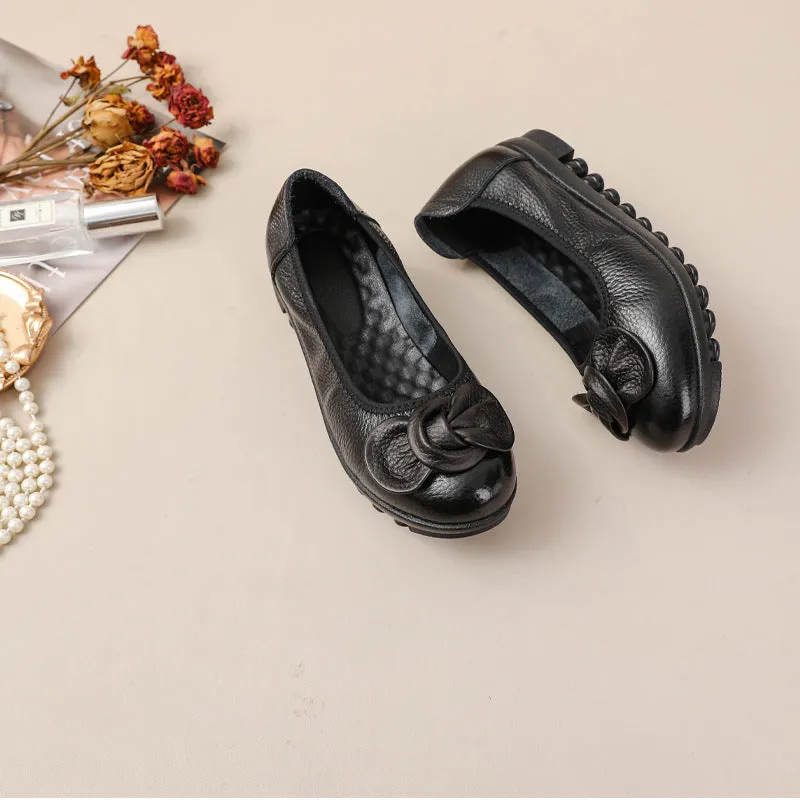 Women Comfortable Cowhide Leather Casual Slip-On Flats Shoes