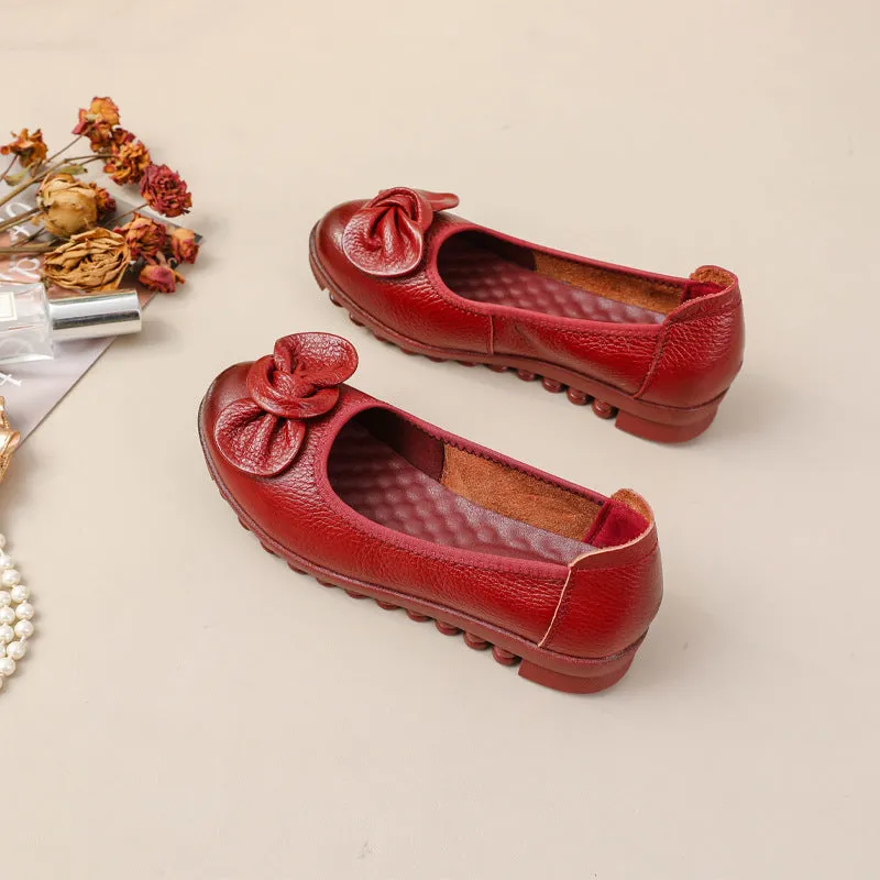 Women Comfortable Cowhide Leather Casual Slip-On Flats Shoes