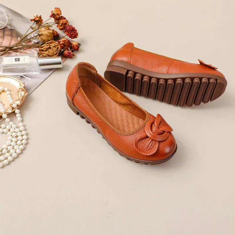 Women Comfortable Cowhide Leather Casual Slip-On Flats Shoes